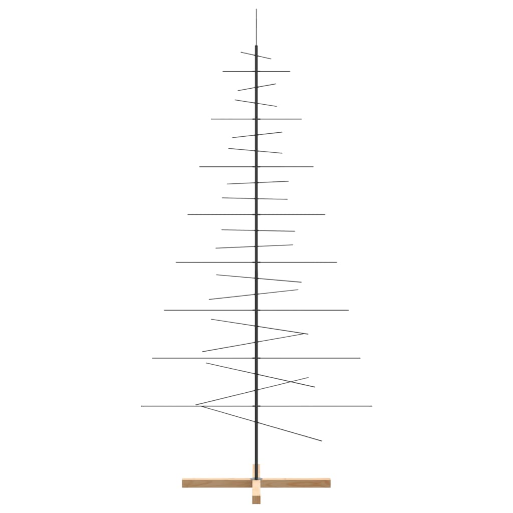 Metal Christmas Tree with Wooden Base Black 210 cm