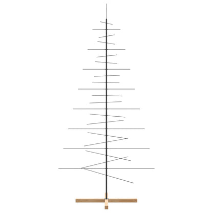 Metal Christmas Tree with Wooden Base Black 210 cm