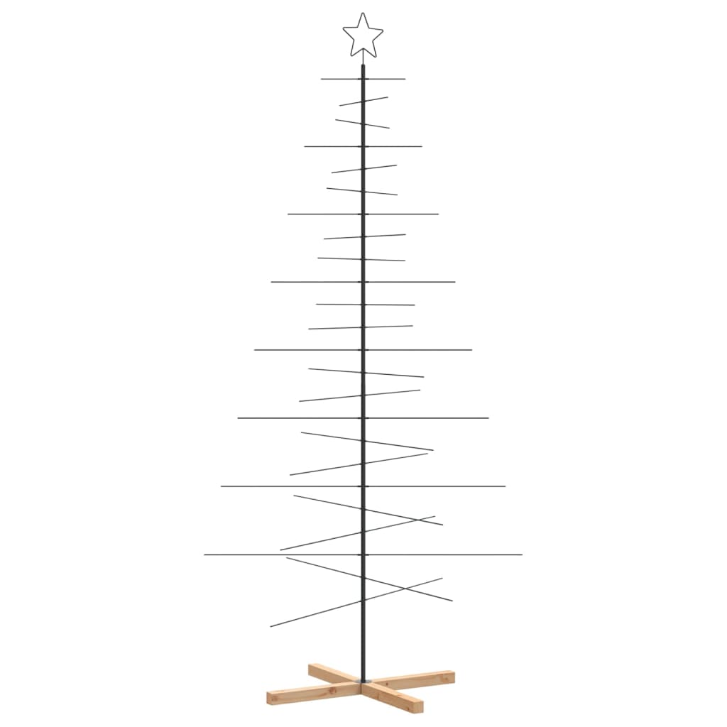 Metal Christmas Tree with Wooden Base Black 210 cm