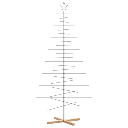 Metal Christmas Tree with Wooden Base Black 210 cm