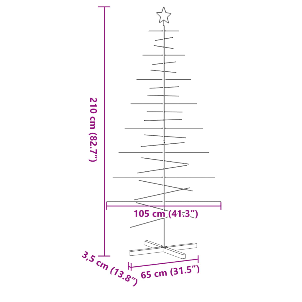 Metal Christmas Tree with Wooden Base Black 210 cm