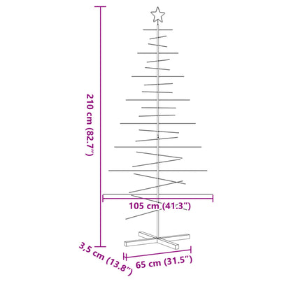 Metal Christmas Tree with Wooden Base Black 210 cm