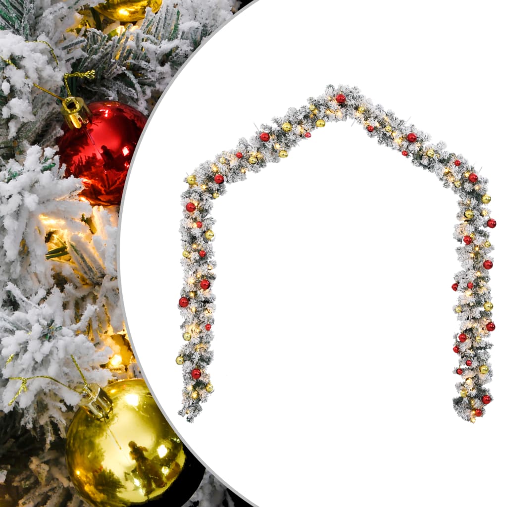 Christmas Garland with Baubles and LED Lights Green 5 m PVC