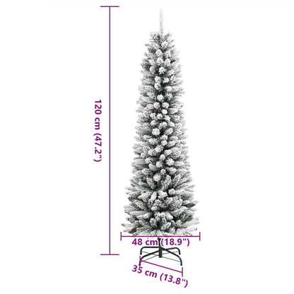 Artificial Slim Christmas Tree with Flocked Snow 120 cm PVC&PE