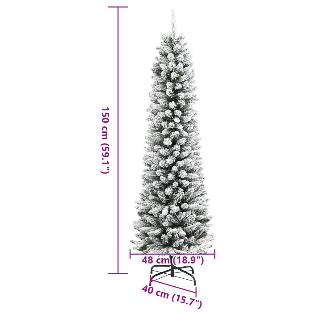 Artificial Slim Christmas Tree with Flocked Snow 150 cm PVC&PE