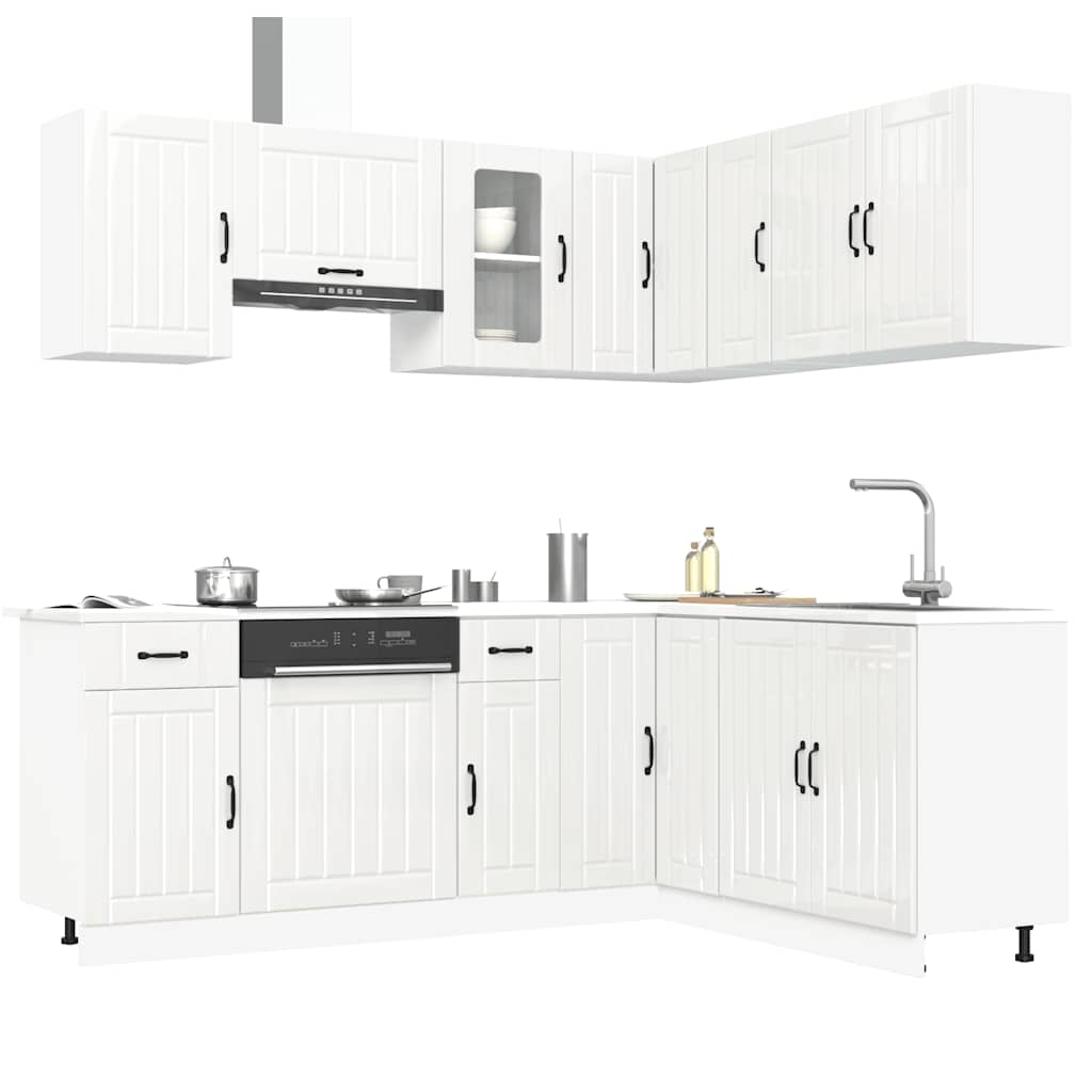 11 Piece Kitchen Cabinet Set Kalmar Gloss White Engineered Wood