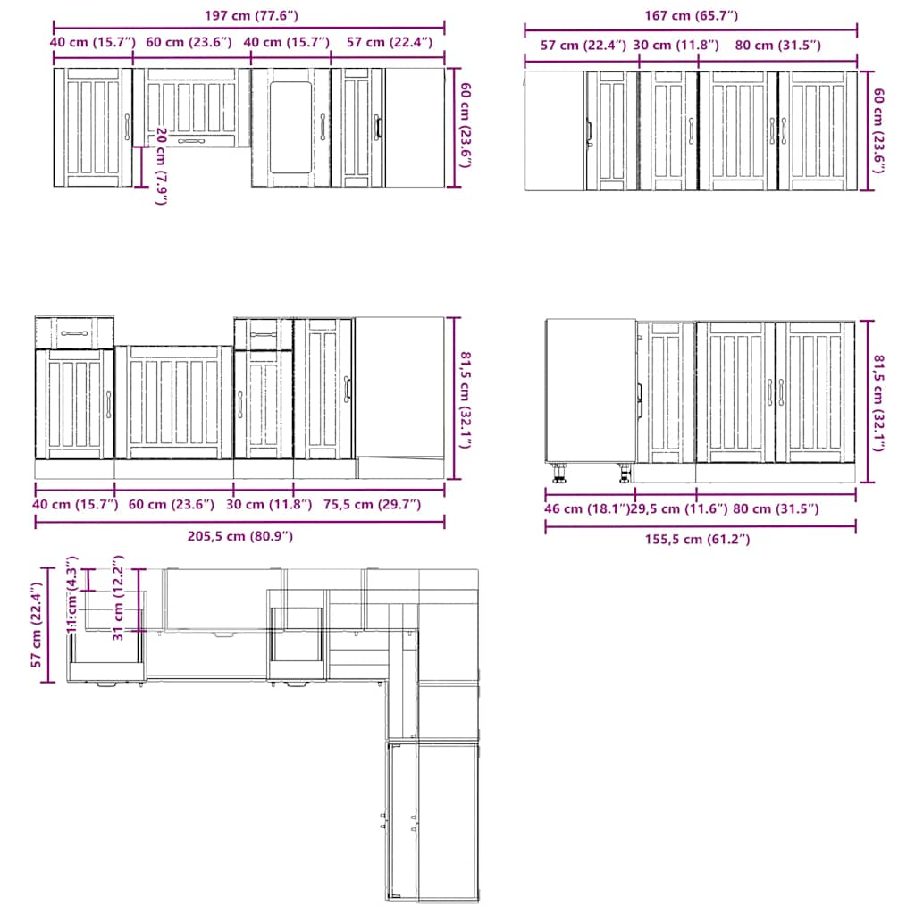 11 Piece Kitchen Cabinet Set Kalmar Grey Sonoma Engineered Wood