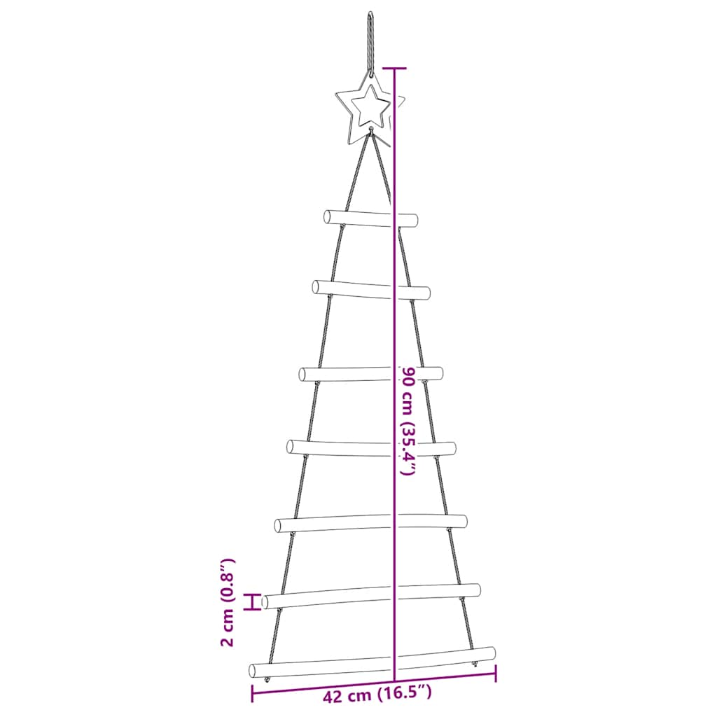 vidaXL Hanging Christmas Trees with Top Stars 2 pcs 42x90 cm Natural Branch