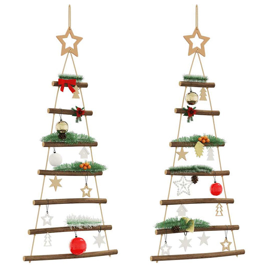 vidaXL Hanging Christmas Trees with Top Stars 2 pcs 42x90 cm Natural Branch