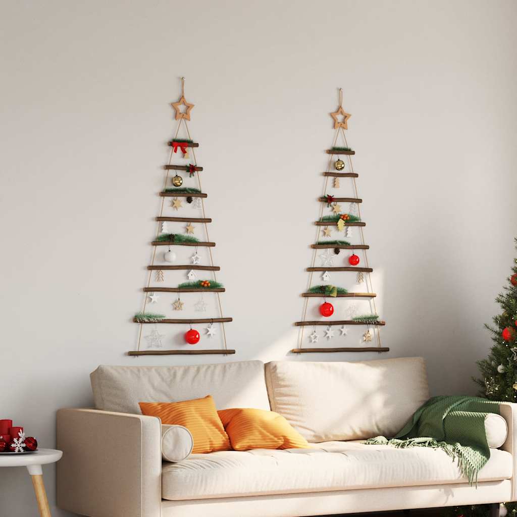 vidaXL Hanging Christmas Trees with Top Stars 2 pcs 55x120 cm Natural Branch