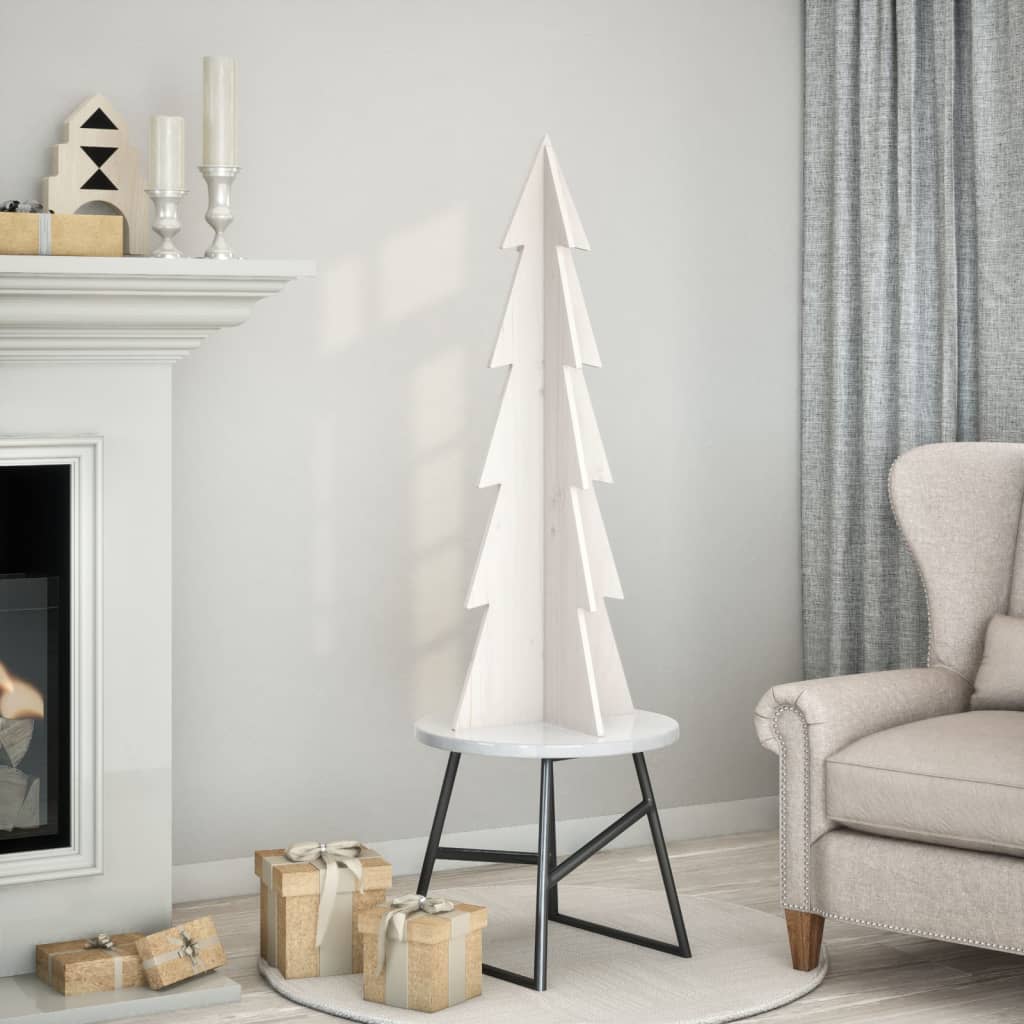 Wooden Christmas Tree for Decoration White 112 cm Solid Wood Pine