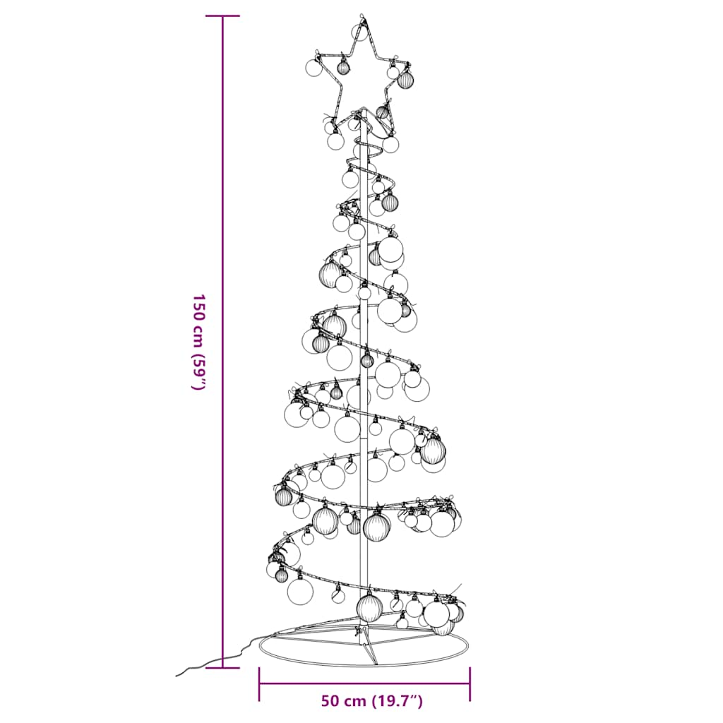 Christmas Tree Light Cone with Baubles 100 LEDs Warm White 150 cm