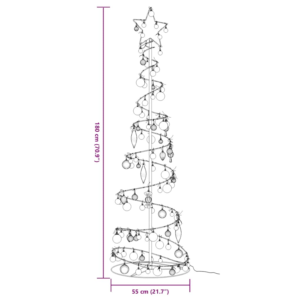 Christmas Tree Light Cone with Baubles 120 LEDs Warm White 180 cm