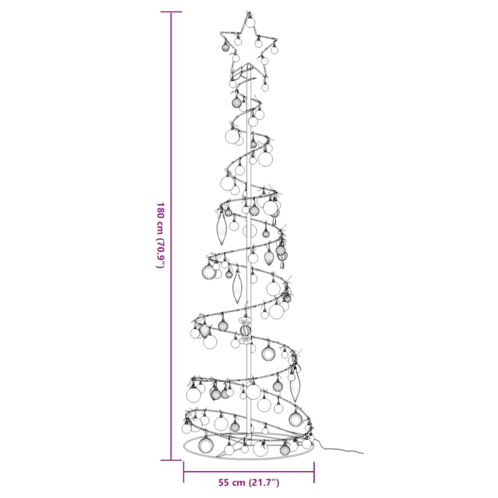 Christmas Tree Light Cone with Baubles 120 LEDs Warm White 180 cm