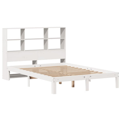 Bookcase Bed without Mattress White 150x200 cm King Size Solid Wood Pine