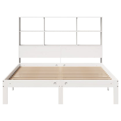 Bookcase Bed without Mattress White 150x200 cm King Size Solid Wood Pine