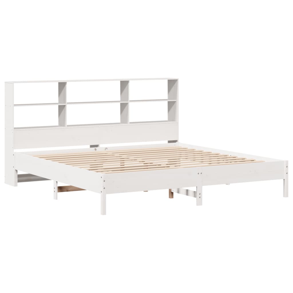 Bookcase Bed without Mattress White 180x200 cm Super King Solid Wood Pine