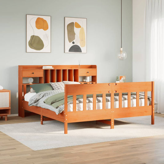 Bed Frame without Mattress Wax Brown 200x200 cm Solid Wood Pine