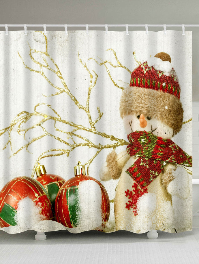Christmas Snowman Print Fabric Waterproof Shower Curtain - MiniDreamMakers