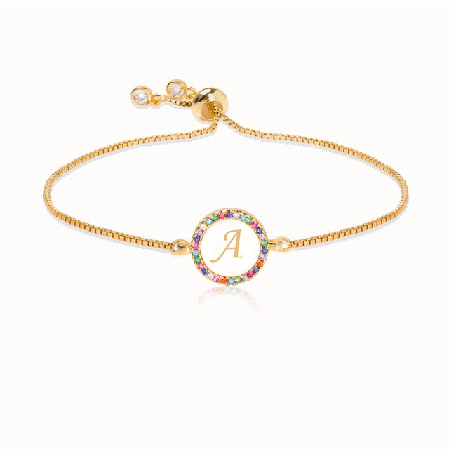 Colorful Rainbow Zircon 26 Letter Bracelet for Women adjustable initial Bracelet Femme Snake Chain Jewelry Christmas gifts - MiniDreamMakers