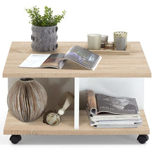 Load image into Gallery viewer, FMD Mobile Coffee Table 70x70x36 cm Oak and Glossy White
