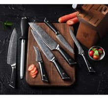 Load image into Gallery viewer, Japanese AUS10 steel 9pcs damascus knife set With knife holder - MiniDM Store
