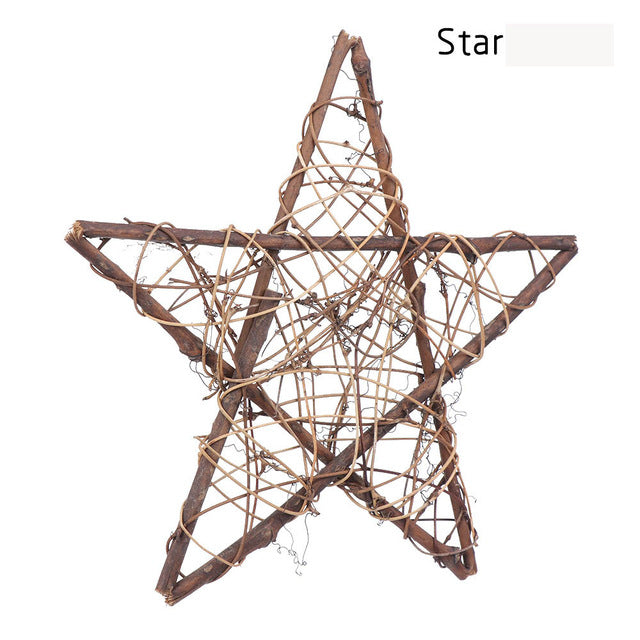 1PC Heart & Star Pattern Christmas Rattan Ring Natural Rattan Festive Shop Window Door Hanging Wreaths Home Party Decor - MiniDreamMakers