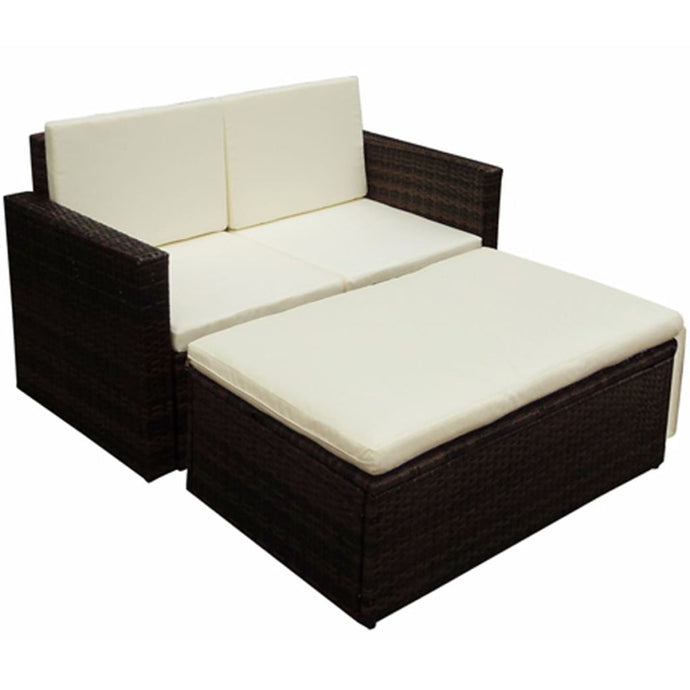 2 Piece Garden Lounge Set with Cushions Poly Rattan Brown - MiniDM Store