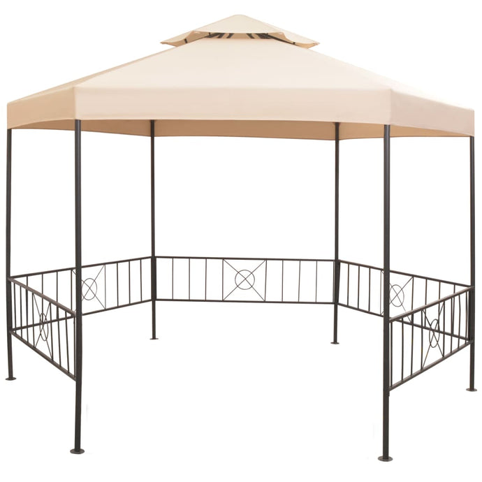 vidaXL Garden Marquee Gazebo Pavilion Tent Hexagonal Beige 323x265 cm - MiniDM Store