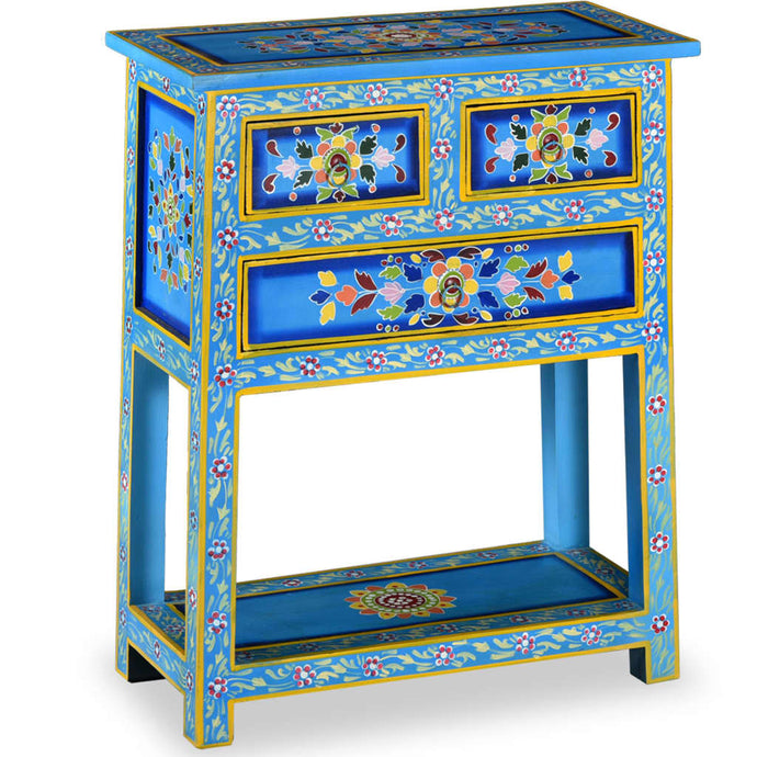 Sideboard with Drawers Solid Mango Wood Turquoise Hand Painted