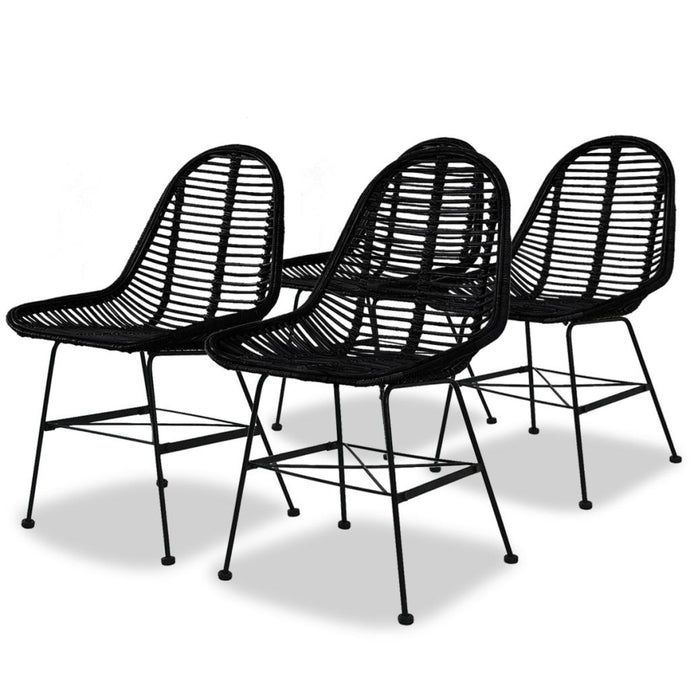 vidaXL Dining Chairs 4 pcs Black Natural Rattan - MiniDM Store