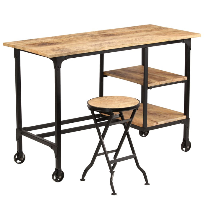 vidaXL Desk with Folding Stool Solid Mango Wood 115x50x76 cm - MiniDM Store