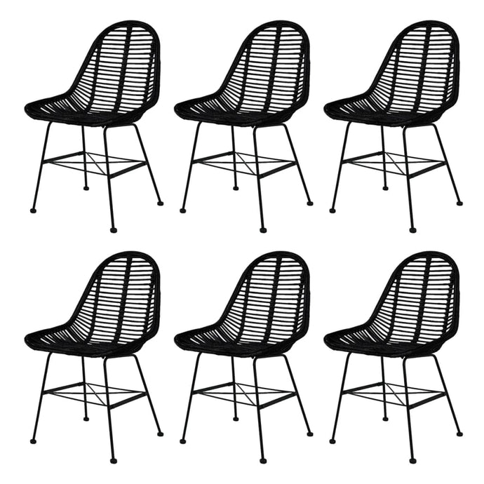 vidaXL Dining Chairs 6 pcs Black Natural Rattan - MiniDM Store