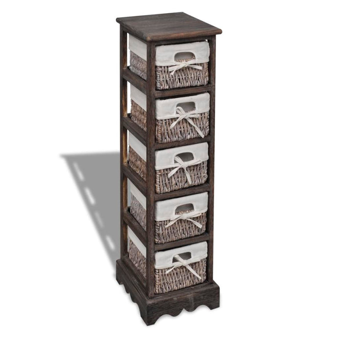 vidaXL Wooden Storage Rack 5 Weaving Baskets Brown - MiniDM Store