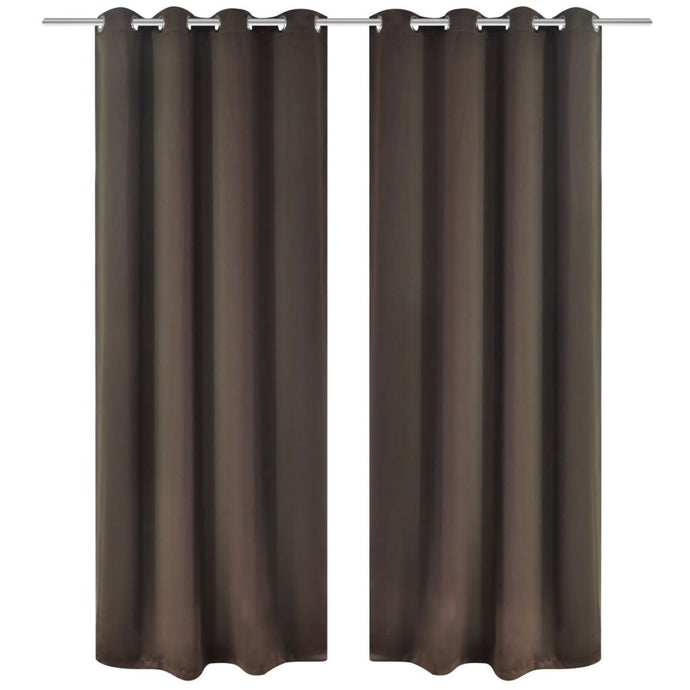 2 pcs Brown Blackout Curtains with Metal Rings 135 x 245 cm - MiniDM Store