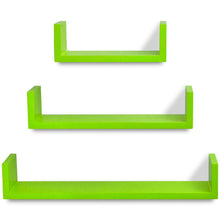 Load image into Gallery viewer, 3 Green MDF U-shaped Floating Wall Display Shelves Book/DVD Storage - MiniDM Store
