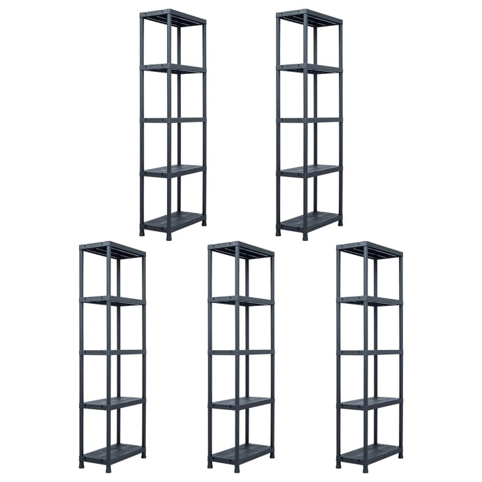 vidaXL Storage Shelf Racks 5 pcs Black 125 kg 60x30x180 cm Plastic - MiniDM Store