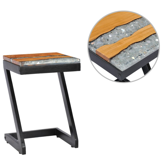 vidaXL Coffee Table 30x30x50 cm Solid Teak Wood and Polyresin - MiniDM Store