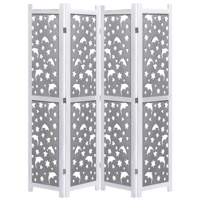 vidaXL 4-Panel Room Divider Grey 140x165 cm Solid Wood - MiniDM Store