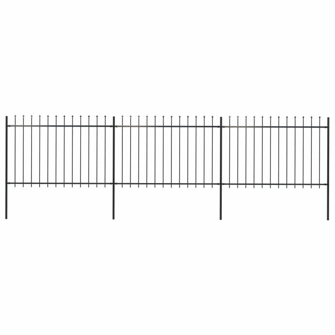 vidaXL Garden Fence with Spear Top Steel 5.1x1.2 m Black - MiniDM Store