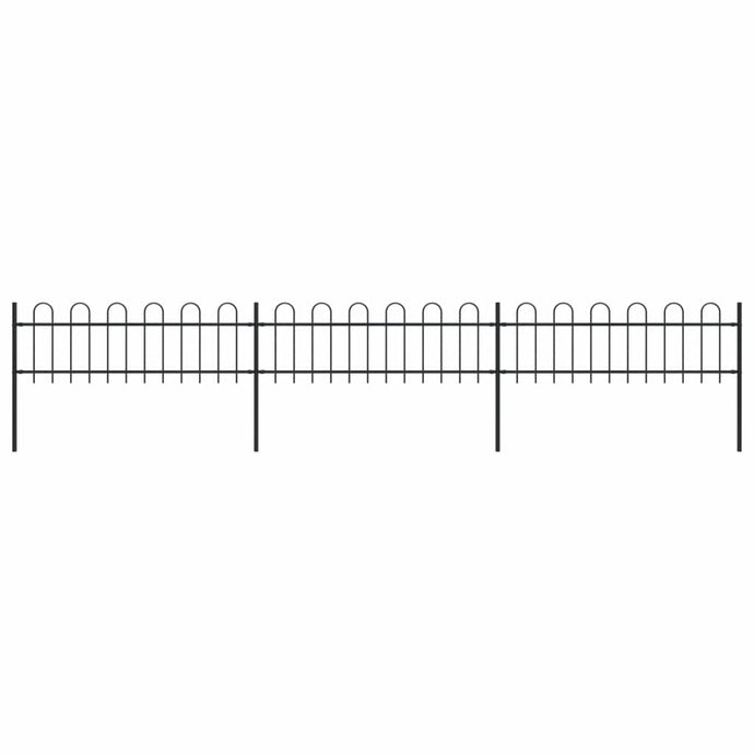 vidaXL Garden Fence with Hoop Top Steel 5.1x0.6 m Black - MiniDM Store