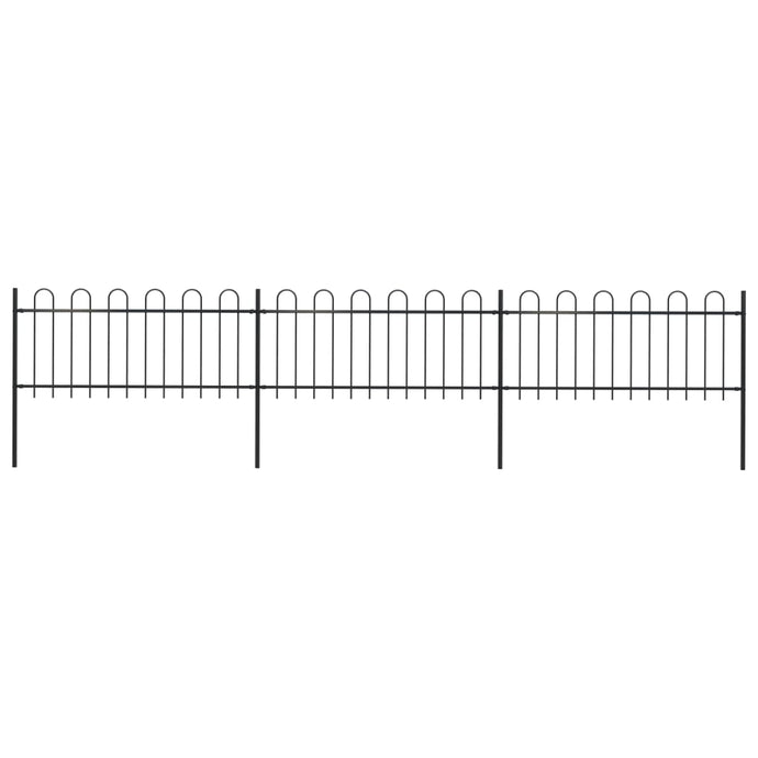 vidaXL Garden Fence with Hoop Top Steel 5.1x0.8 m Black - MiniDM Store