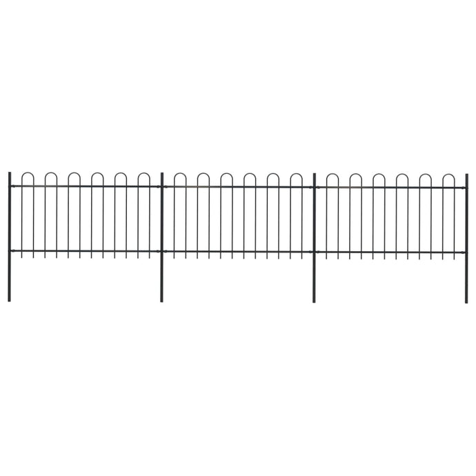 vidaXL Garden Fence with Hoop Top Steel 5.1x1 m Black - MiniDM Store