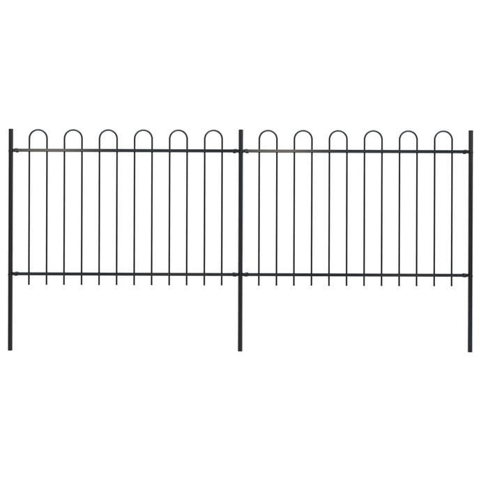 vidaXL Garden Fence with Hoop Top Steel 3.4x1.2 m Black - MiniDM Store