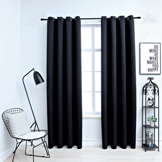 Blackout Curtains with Metal Rings 2 pcs Black 140x175 cm