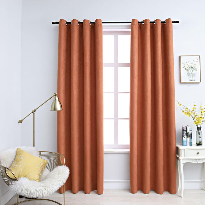 Blackout Curtains with Metal Rings 2 pcs Rust 140x175 cm