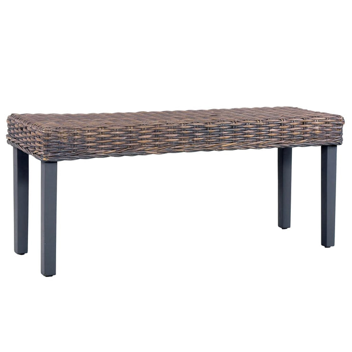 vidaXL Bench 110 cm Grey Natural Kubu Rattan and Solid Mango Wood - MiniDM Store
