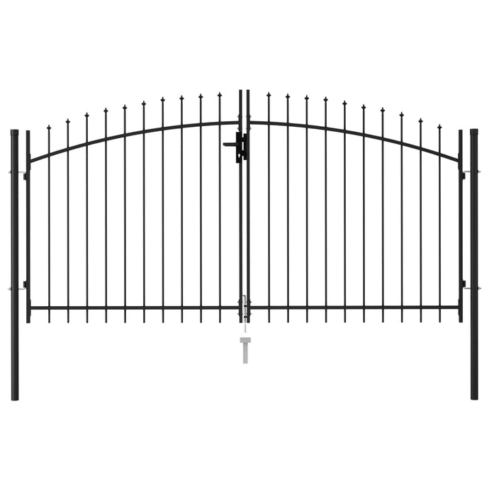 vidaXL Fence Gate Double Door with Spike Top Steel 3x1.5 m Black - MiniDM Store