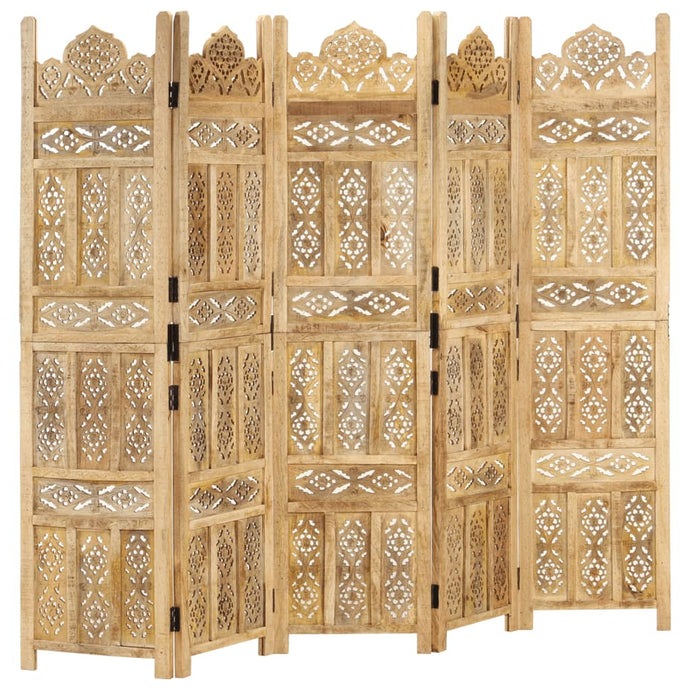 vidaXL Hand carved 5-Panel Room Divider 200x165 cm Solid Mango Wood - MiniDM Store