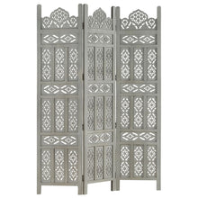 Load image into Gallery viewer, vidaXL Hand carved 3-Panel Room Divider Grey 120x165 cm Solid Mango Wood - MiniDM Store
